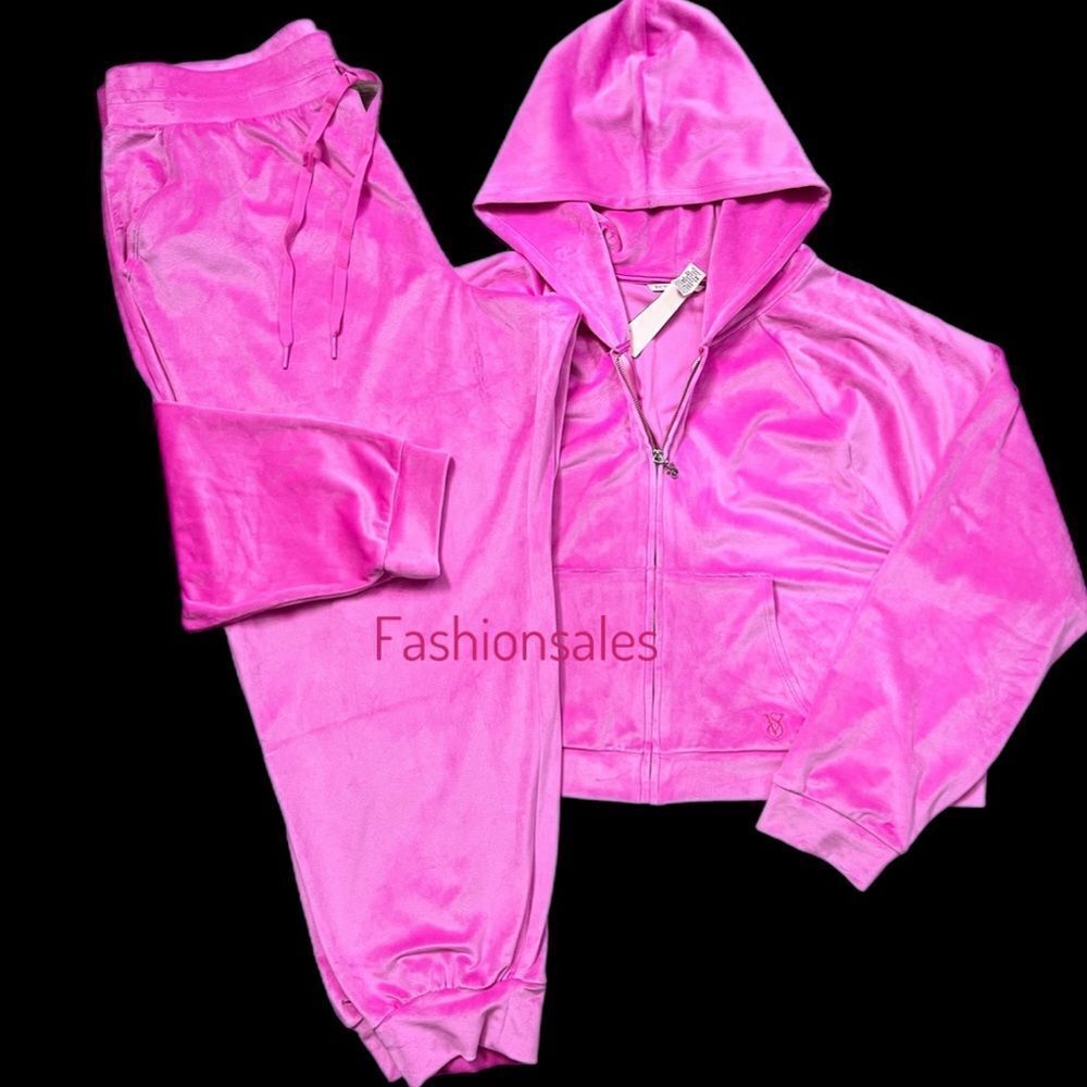 Victoria’s Secret Supersoft Cozy Velour Tracksuit Hoodie & Joggers Pink XXL